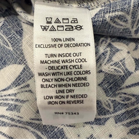 C&C California Floral Puff Sleeve 100% Linen Blouse Womens Large Blue/White Boho - Picture 6 of 7